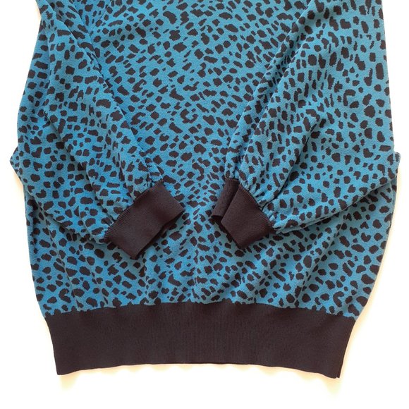 Ann Taylor Leopard Print Raglan Sleeve Sweater Blue Size XL - Picture 7 of 9